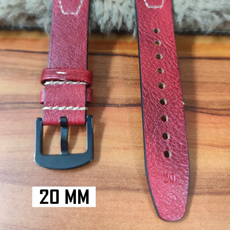 20mm Red Watch Strap Genuen Leather Premium Quality